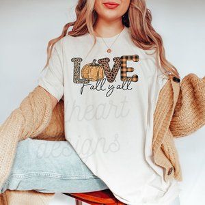Love Fall Y'all Unisex Graphic T-shirt, Thanksgiving Shirt, Cute Fall Shirt
